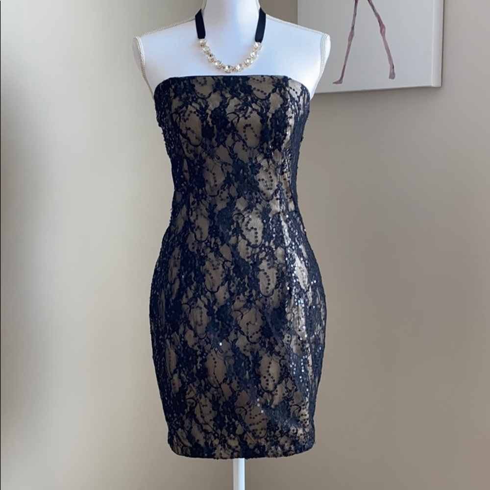 Jessica McClintock Evening Black Mini Sequin Dress